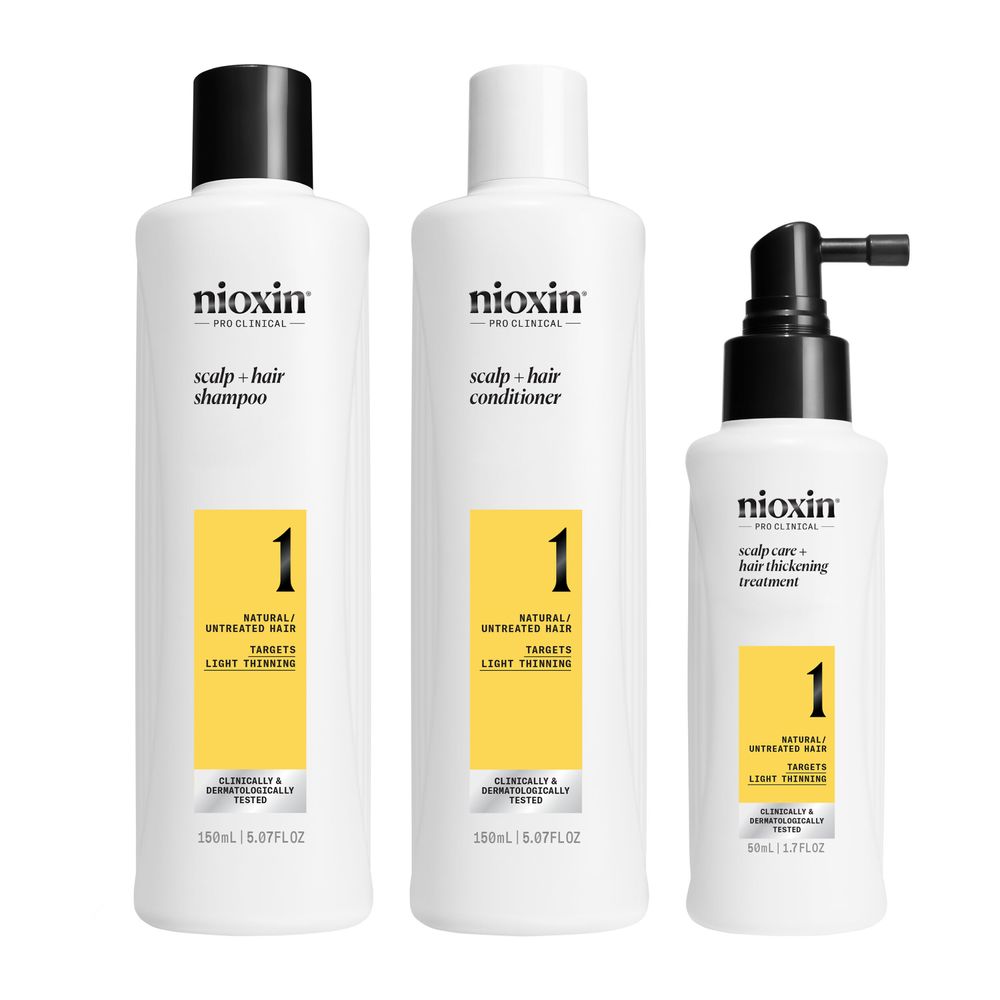 SYSTEM 1 – Kit - Treatment for Natural Hair with Mild Thinning 3 units (Shampoo 150 ml + Conditioner 150 ml + Treatment 50 ml)