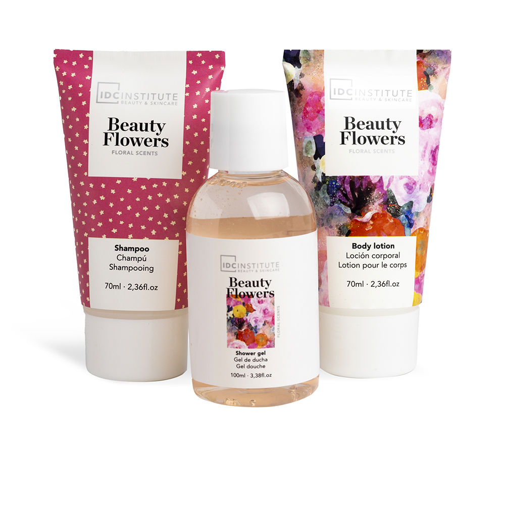BEAUTY FLOWERS TRAVEL BAG CASE 4 pcs (shampoo 70 ml + shower gel 100 ml + body lotion 70 ml)
