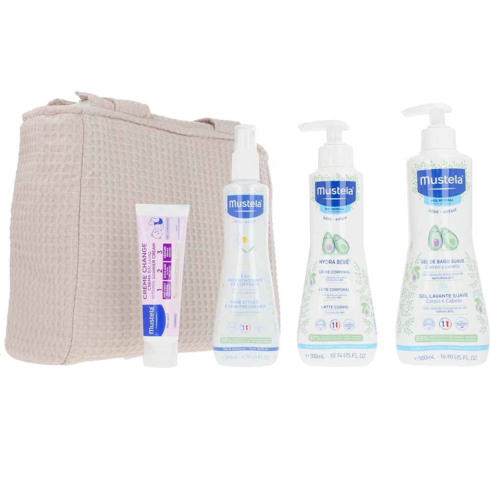 BEIGE TROLLEY BAG CASE 5 pcs (Bath gel 500 ml + Body milk 300 ml + Balm cream 50 ml + Styling water 200 ml + Trolley bag 1 unit)