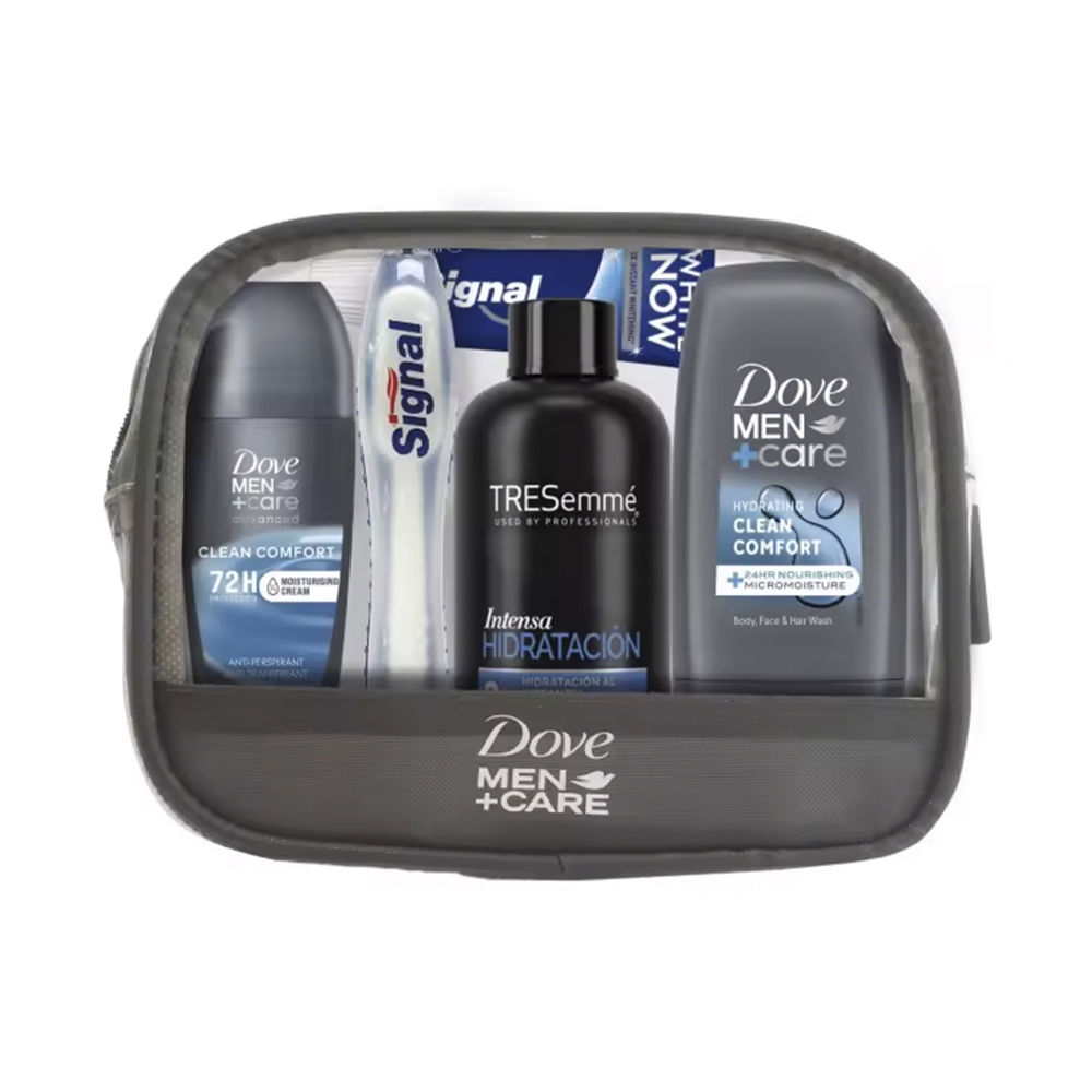MEN'S TRAVEL TOILETRY BAG CASE 5 pcs (Tresemmé intense hydration shampoo 100ml + Shower gel 55ml + Signal folding toothbrush + Original roll-on antiperspirant 50ml + Signal white now toothpaste 16ml)